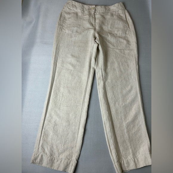 Chico’s Pants Size 1 M 100% Linen Oatmeal Color Elastic Waistband Pockets - Picture 1 of 6